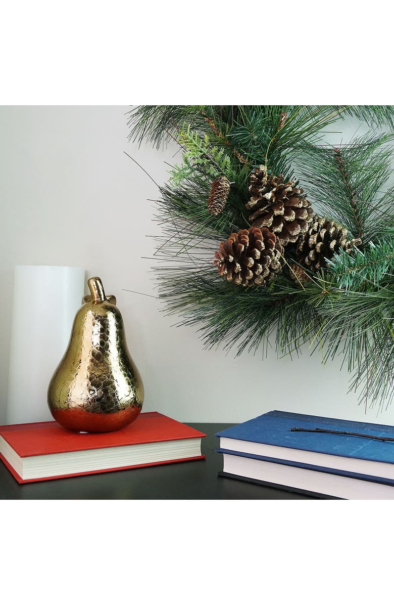 Northlight 30" Artificial Mixed Pine with Pine Cones and Gold Glitter Christmas Wreath - Unlit, Alternate, color, Green