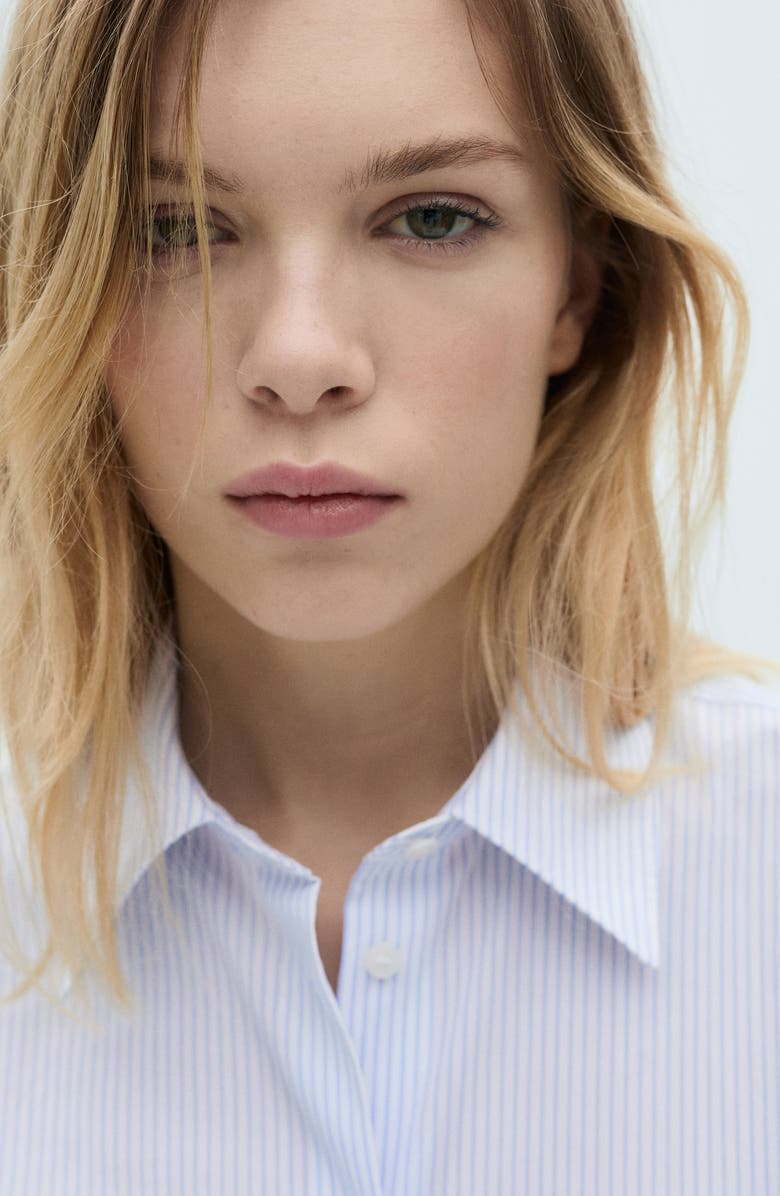 MANGO Stripe Button-Up Shirt, Alternate, color, Sky Blue