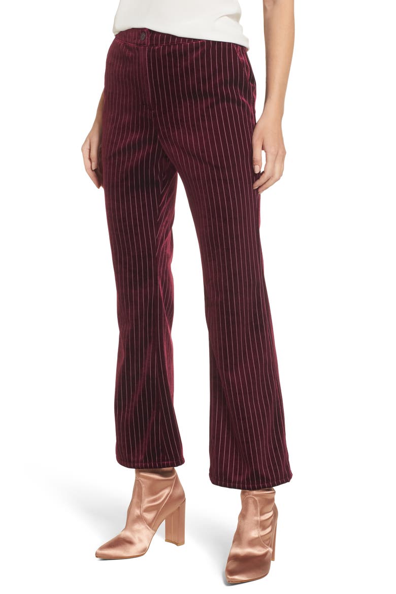 Velour Ankle Trousers, Main, color, RED TANNIN DOTTED STRIPE