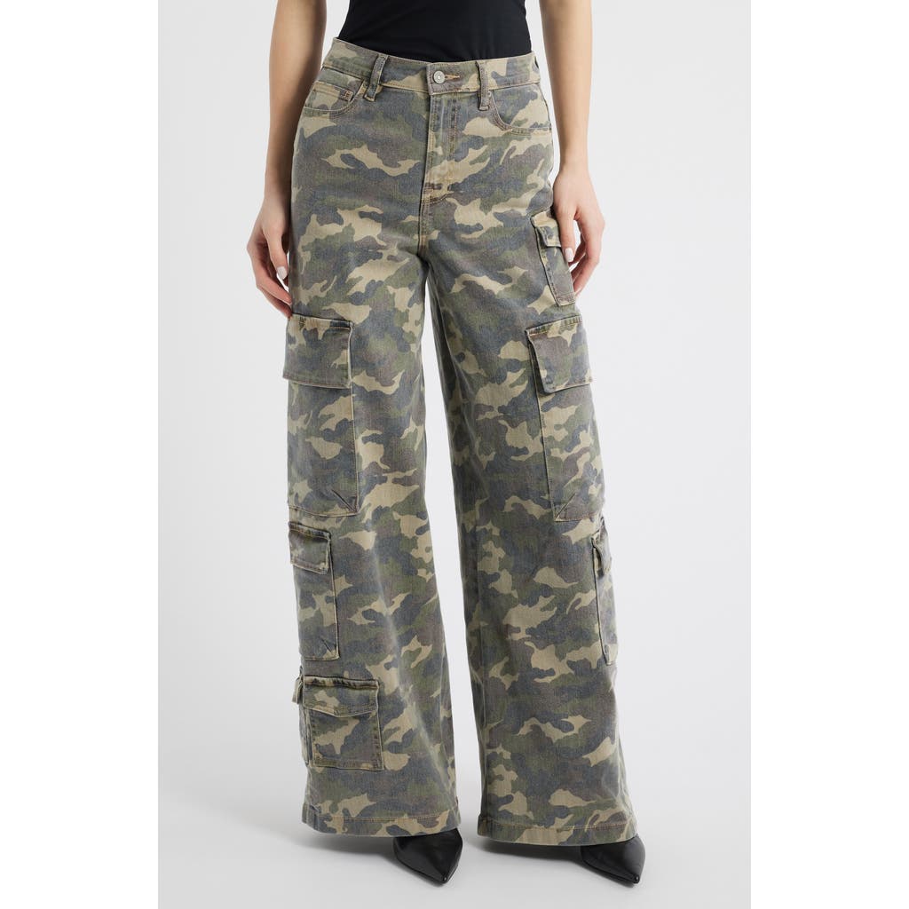 Shop Hidden Jeans Camo Wide Leg Cargo Pants In Olive