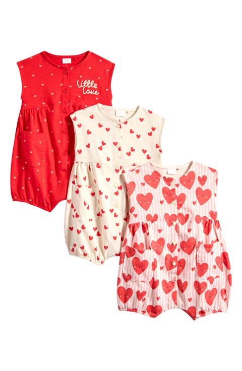 3-Pack Cotton Heart Rompers (Baby)