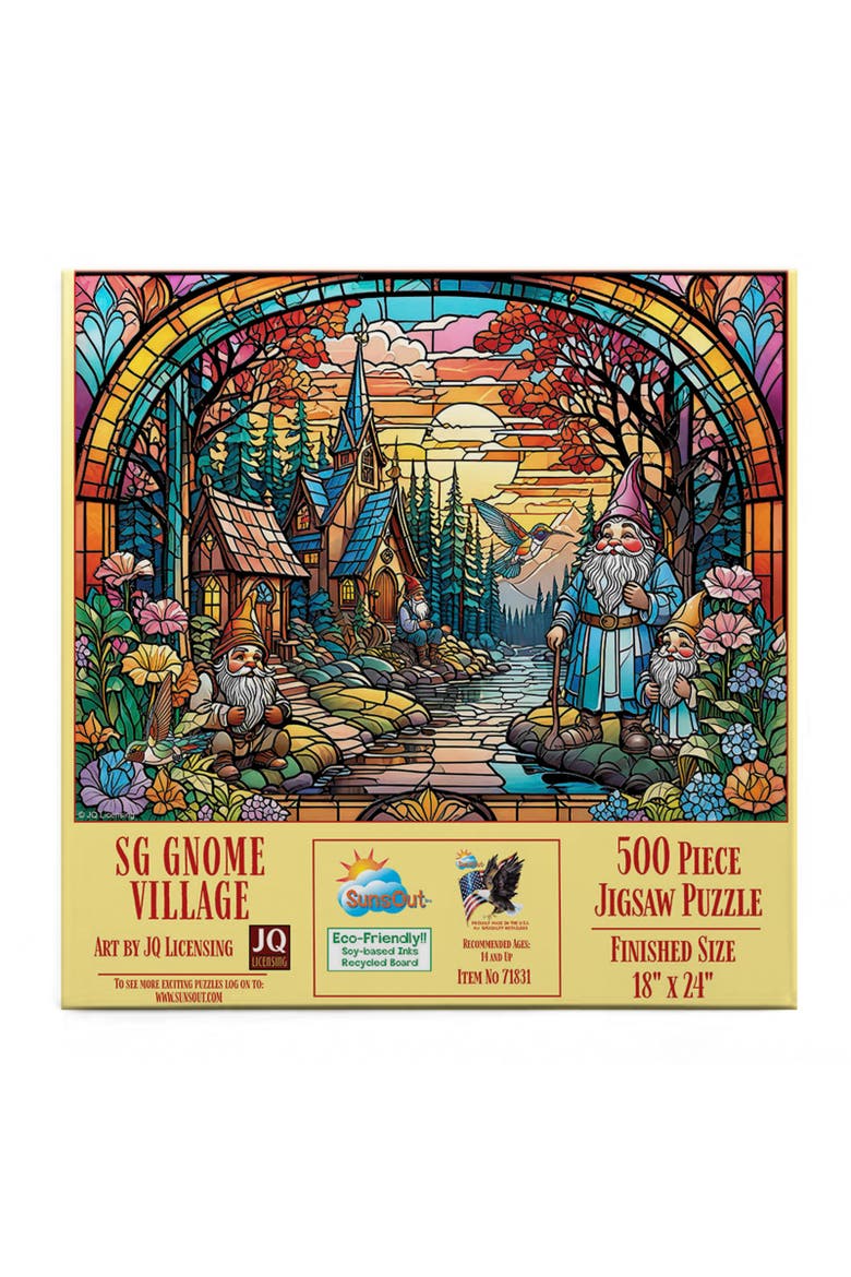 Stained Glass Gnome Village 500 piece Jigsaw Puzzle for Adults, Alternate, color, Multicolor