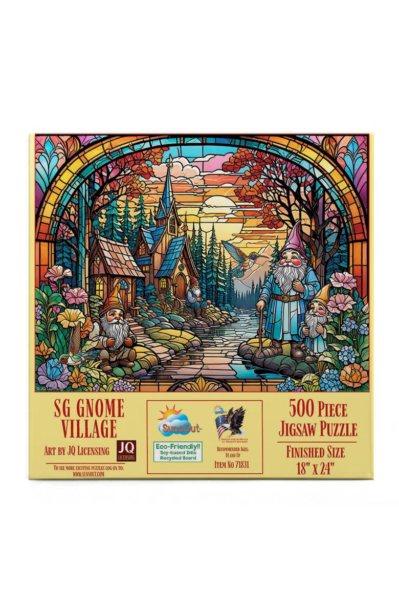 Sunsout Stained Glass Gnome Village 500 piece Jigsaw Puzzle for Adults, Alternate, color, Multicolor