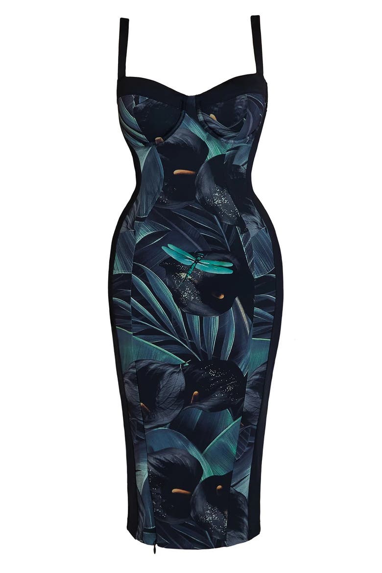 Mega Sculpting Seamed Midi Dress, Alternate, color, Frame Black Lily