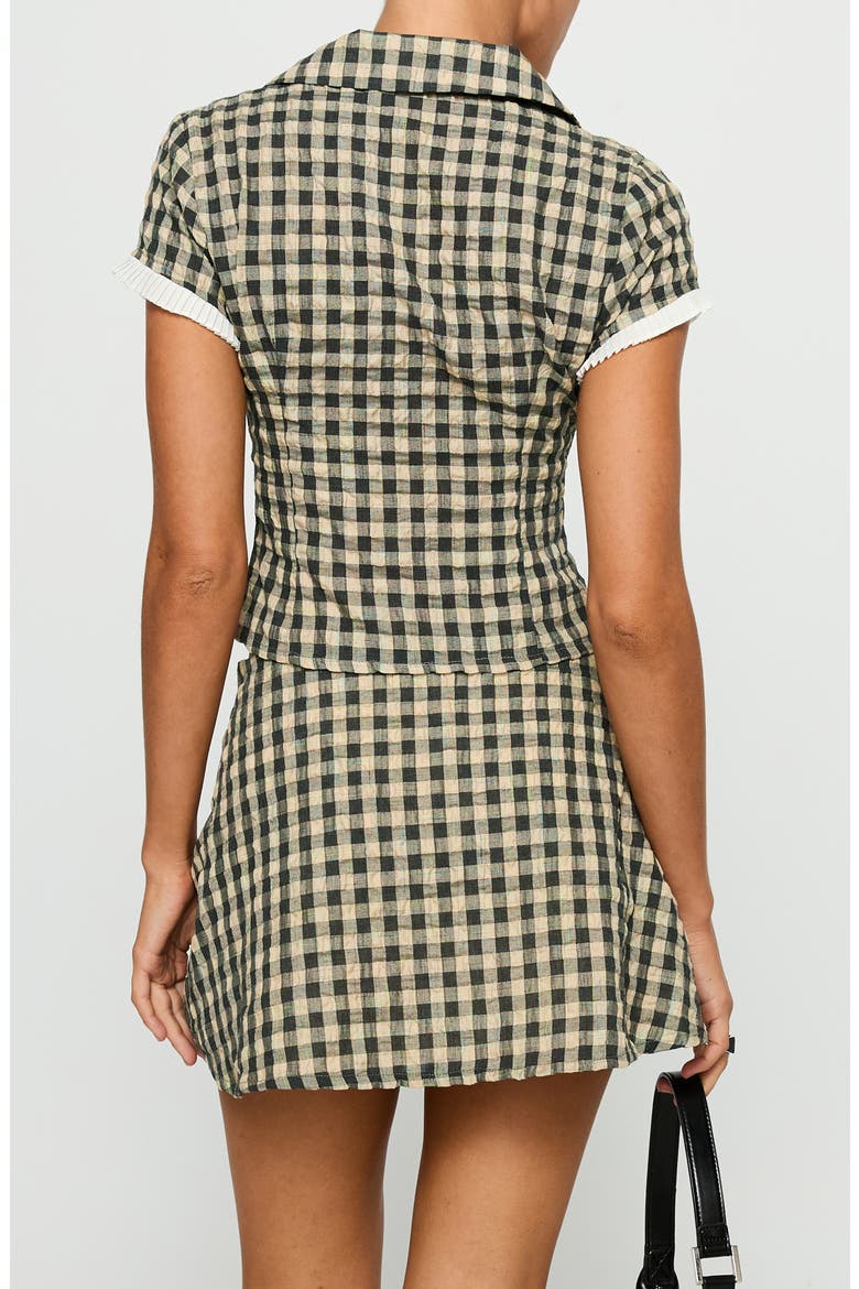 Rhom Check Cotton Crop Button-Up Shirt & Miniskirt Set, Alternate, color, BROWN CHECK