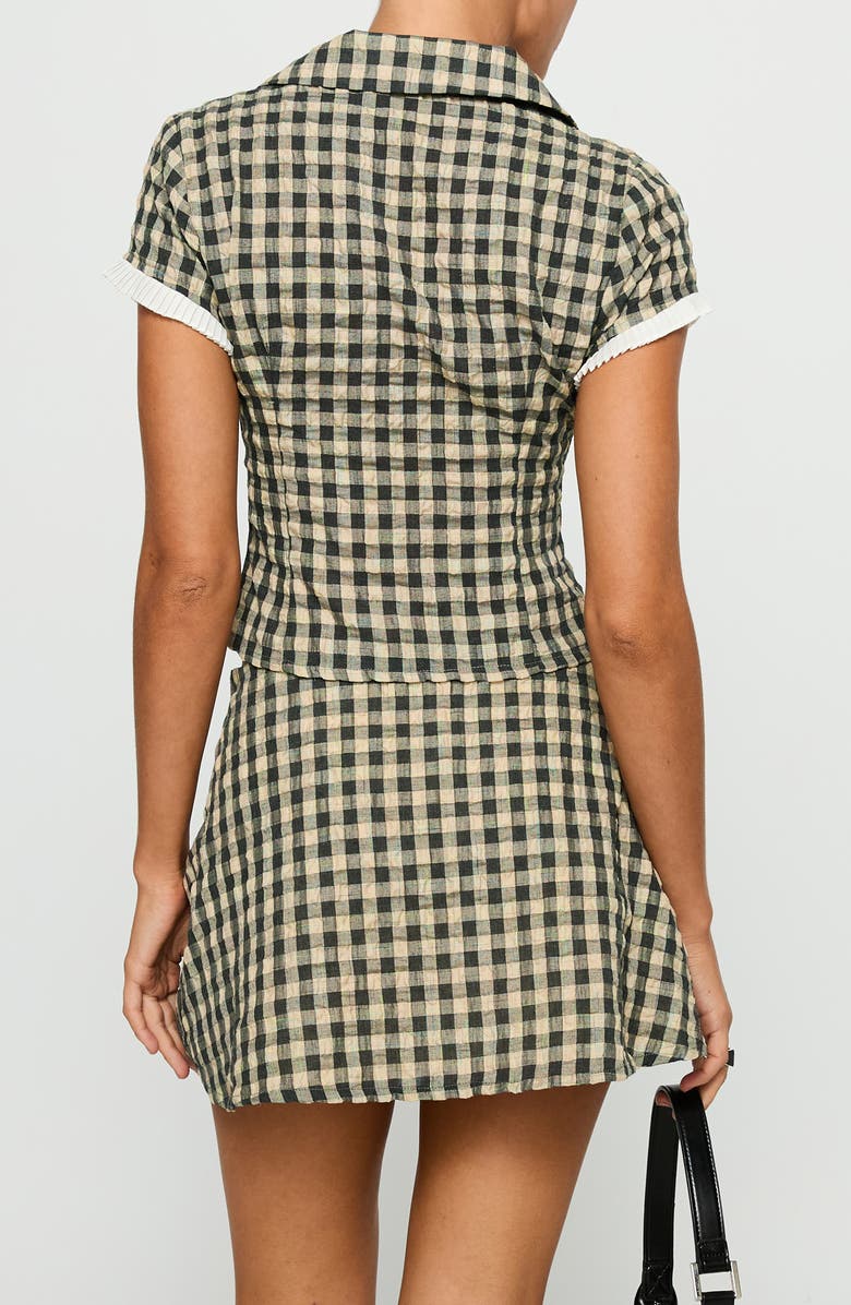 Princess Polly Rhom Check Cotton Crop Button-Up Shirt & Miniskirt Set, Alternate, color, Brown Check