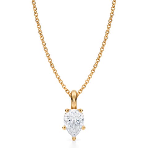 Pear Solitaire Lab Diamond Pendant Necklace 14K 0.75ct