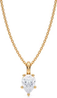 ALLUREZ Pear Solitaire Lab Diamond Pendant Necklace 14K 0.75ct