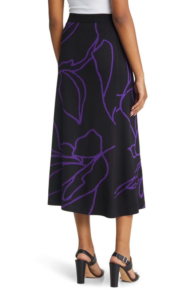 Abstract Floral Print A-Line Midi Skirt, Alternate, color, BLACK/ VALIENT PURPLE