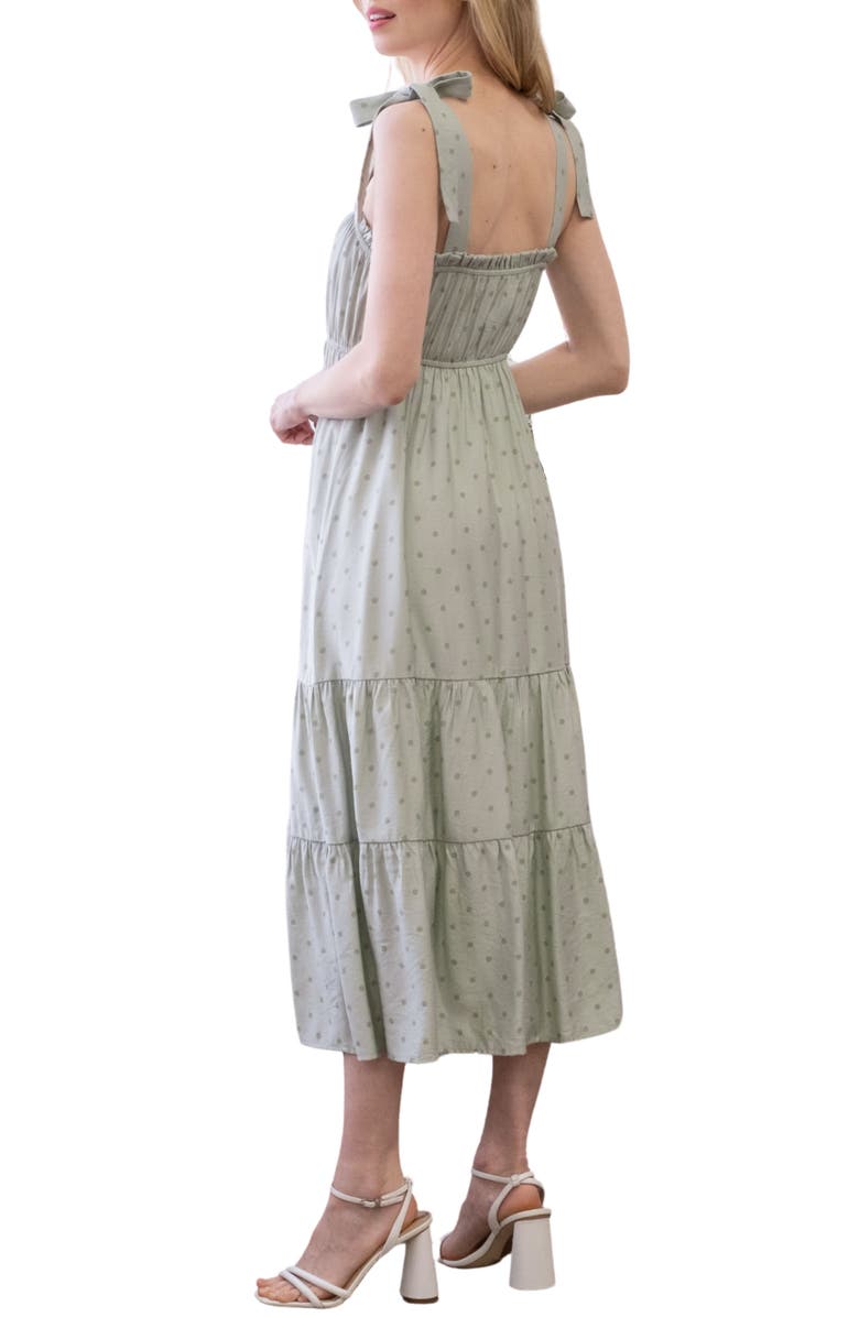 Blu Pepper Polka Dot Tie Strap Midi Dress, Alternate, color, Sage