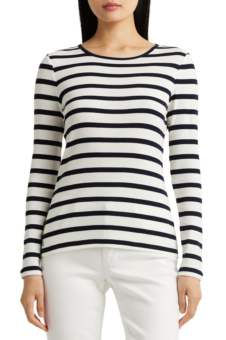 Stripe Cotton Long Sleeve Tee, Main, color, WHITE