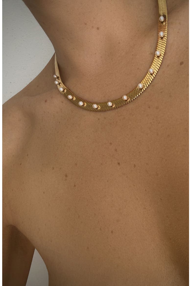 Gemstone Snake Chain Necklace, Alternate, color, PEARL