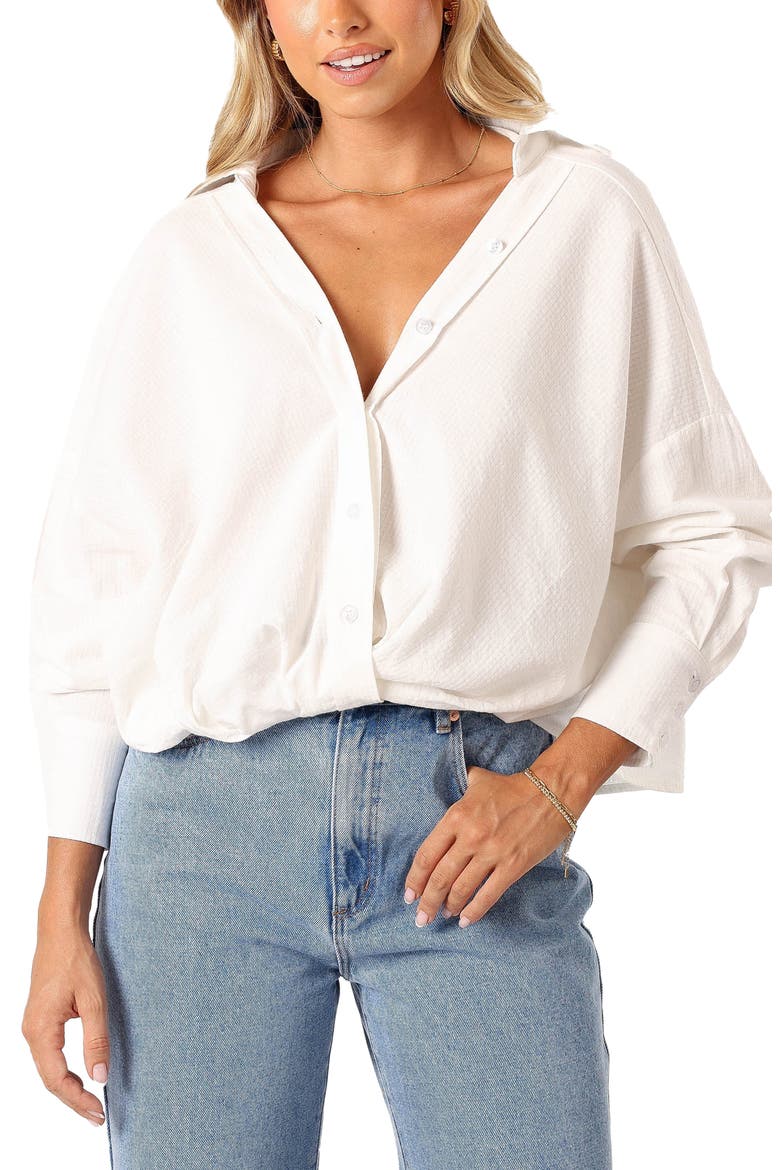 Mariah Solid Button-Up Shirt, Main, color, WHITE