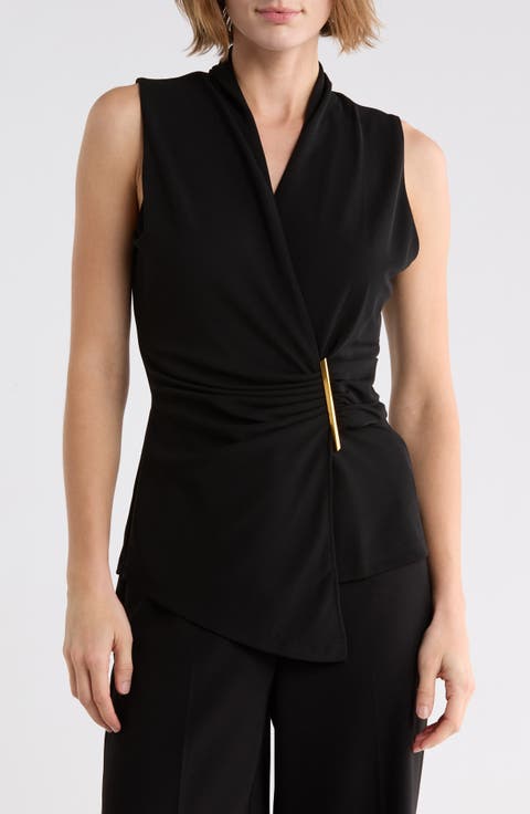Hardware Accent Ruched Asymmetrical Tank