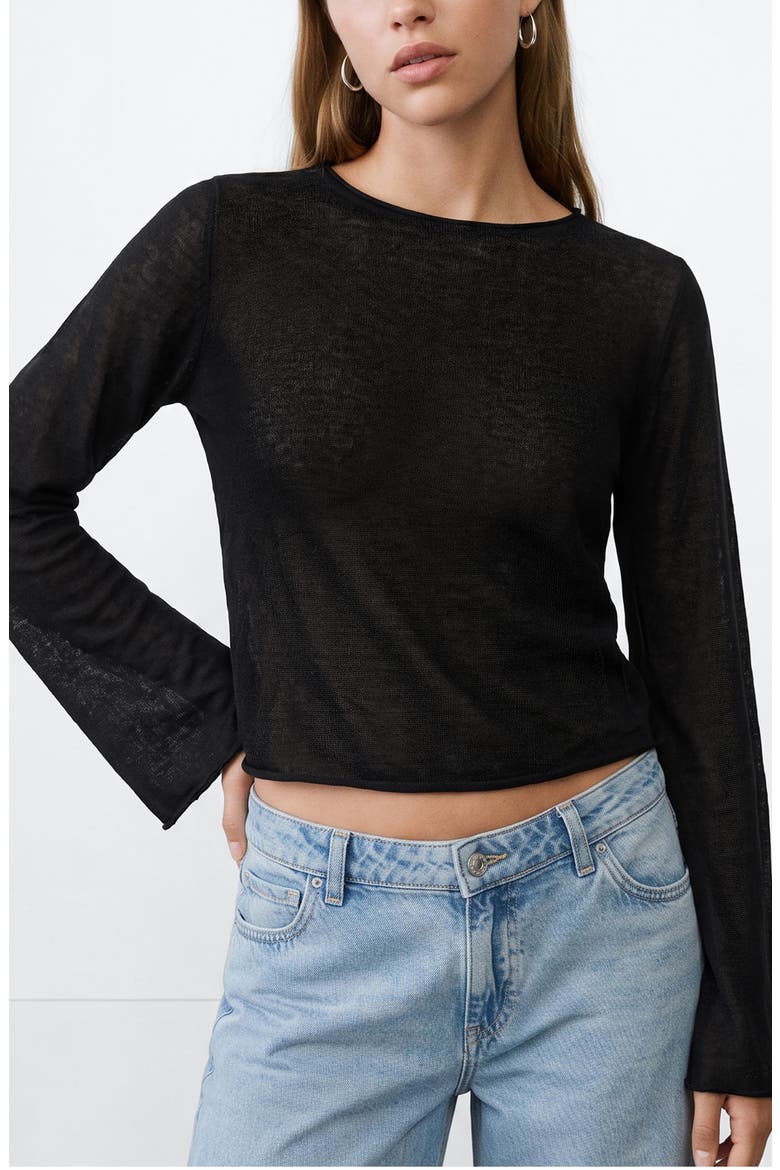 Semi-Transparent Fine Knit Sweater, Main, color, BLACK