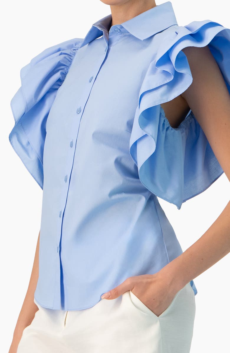 IVONNE Solid Shirt with Ruffled Sleeves, Alternate, color, Light Blue