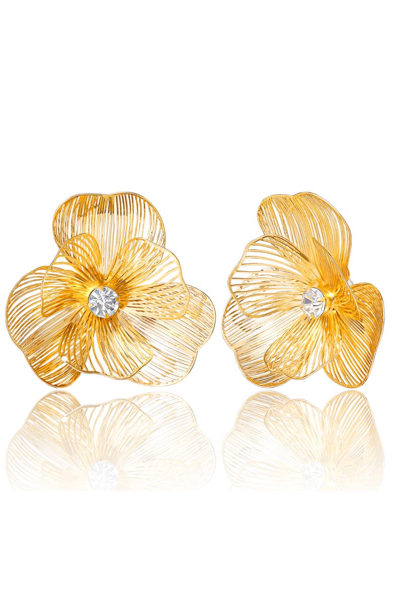 Textured Gold-Tone Petal Flower Stud Earrings, Main, color, Gold