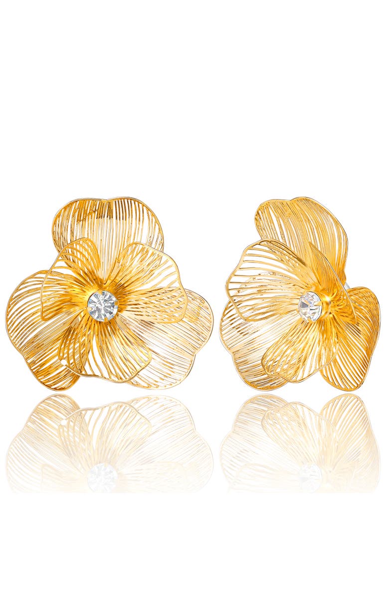 Jessica Simpson Textured Gold-Tone Petal Flower Stud Earrings, Main, color, Gold