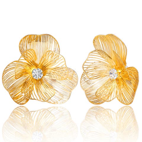 Textured Gold-Tone Petal Flower Stud Earrings