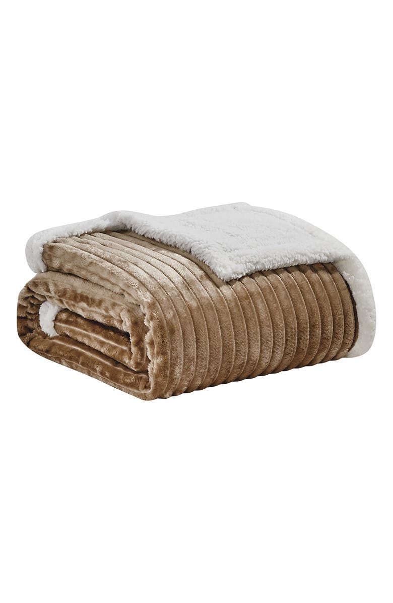 Luxury Home Oversized Corduroy Faux Shearling Reversible Throw Blanket, Main, color, Taupe