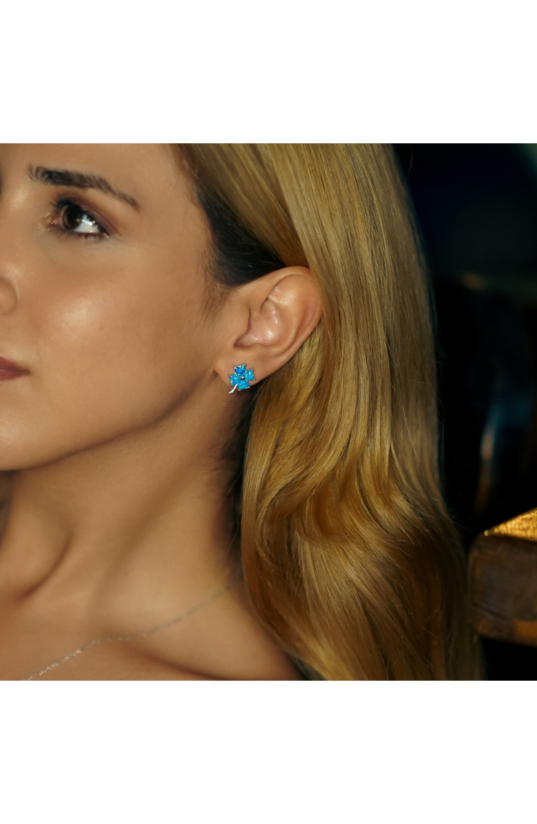 Spero London Blue Opal Four Leaves Clover Sterling Silver Stud Earring, Alternate, color, Silver