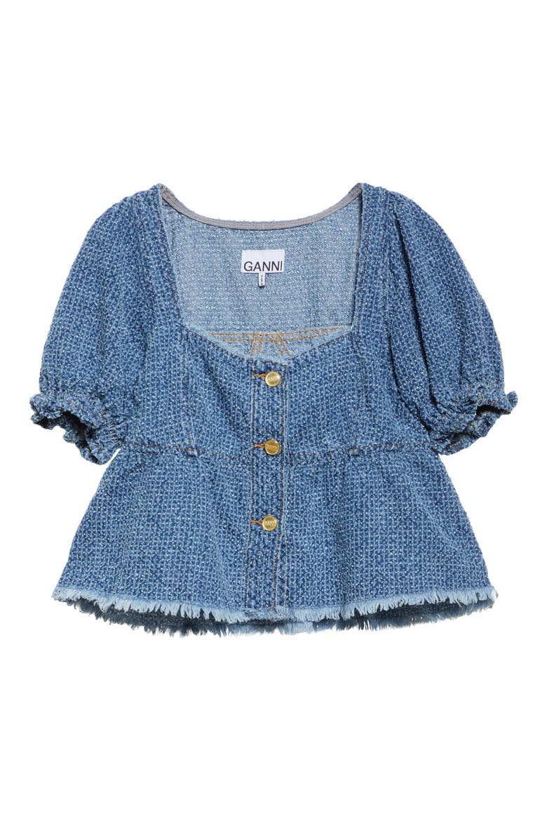 Fluffy Metallic Denim Top, Alternate, color, MID BLUE STONE