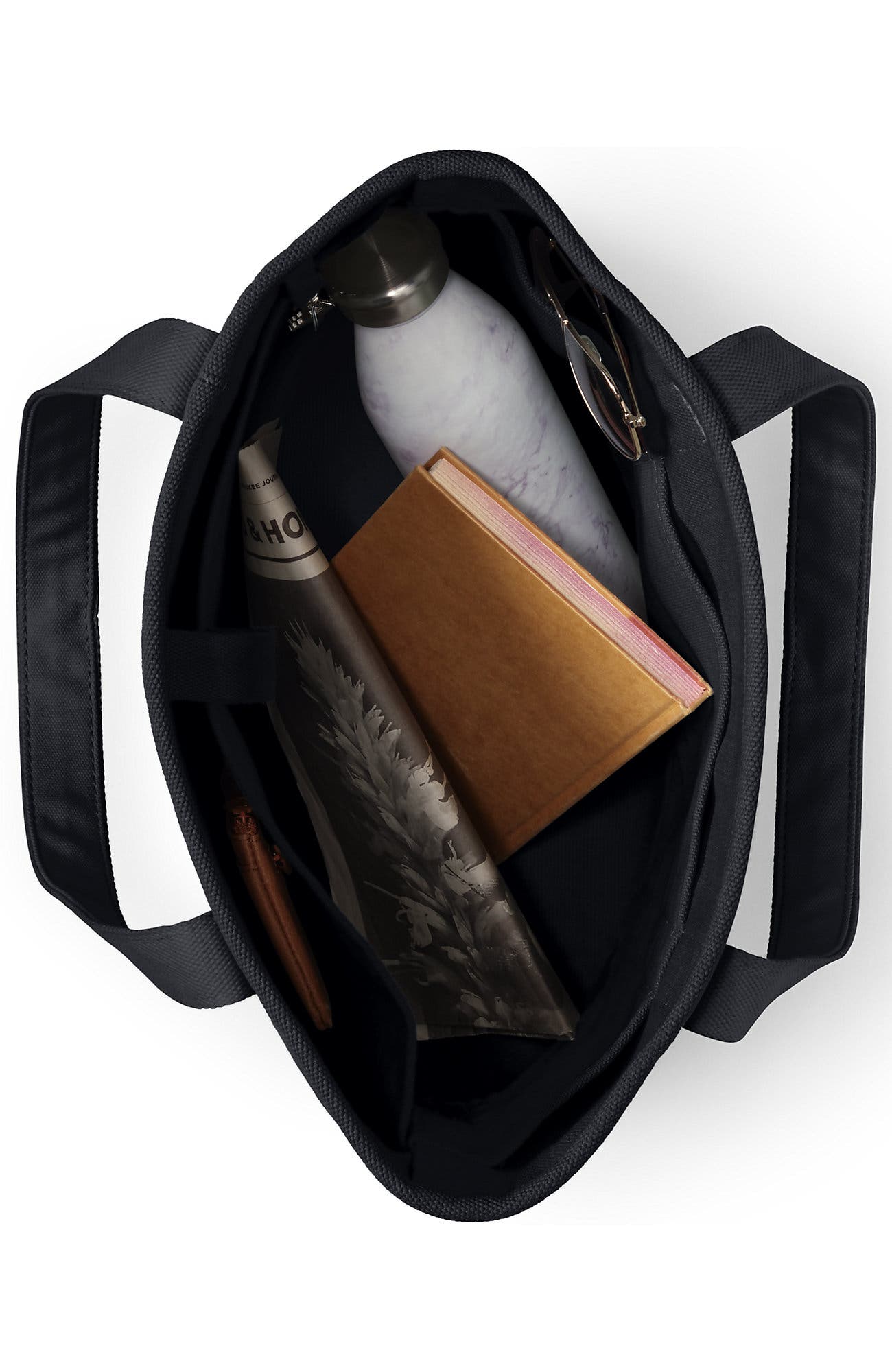 Lands' End Open Top Canvas Tote Bag, Alternate, color, Black/Black