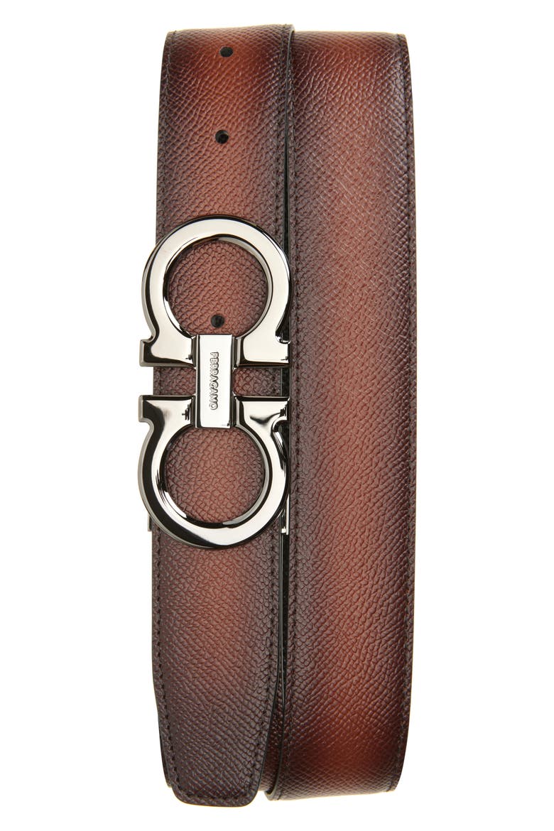 Double Gancio Reversible Leather Belt, Main, color, NEW COGNAC NERO T MORO