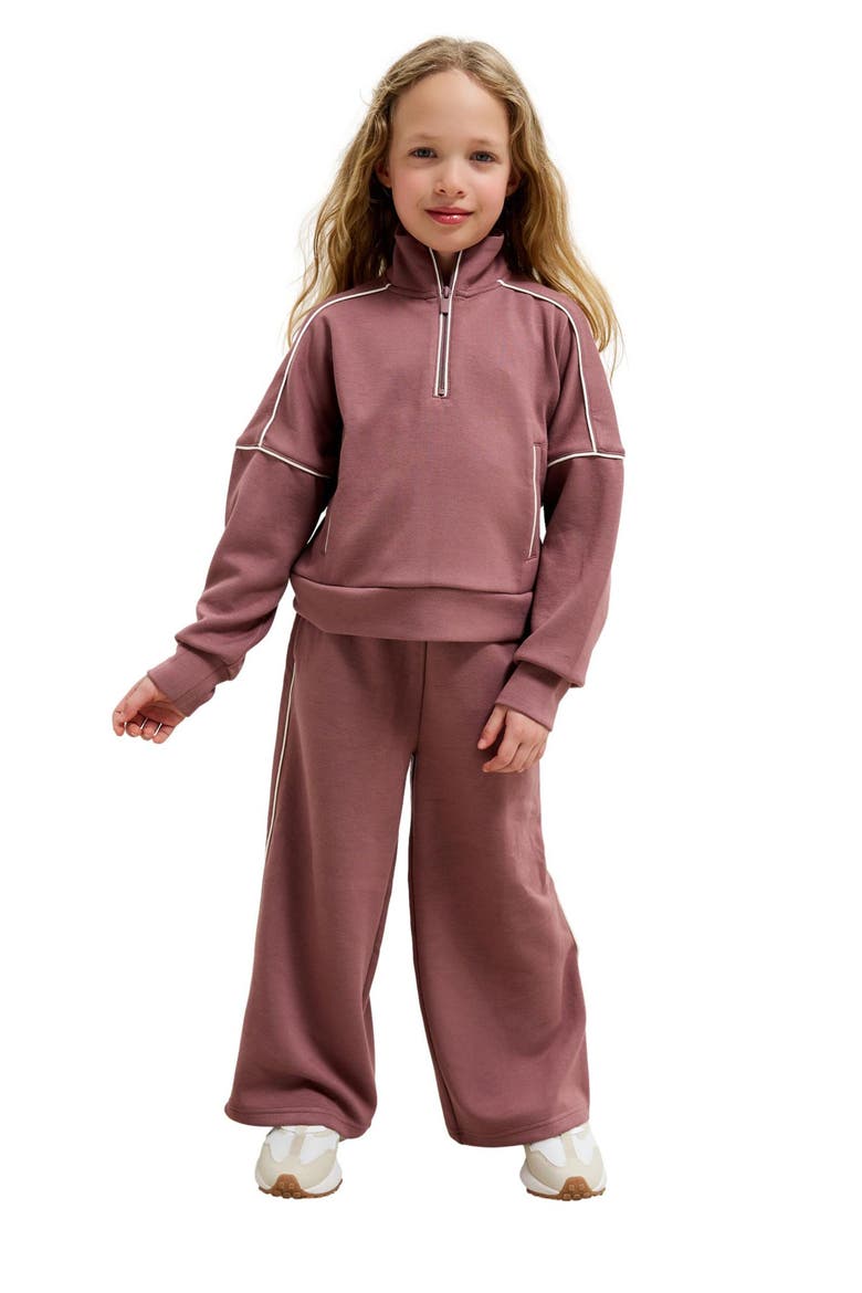 Kids' Half Zip Sweatshirt & Wide Leg Sweatpants Set, Alternate, color, PINK