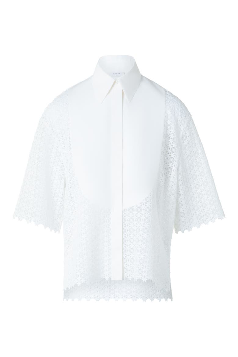 Plastron Daisy Guipure Button-Up Shirt, Alternate, color, CREAM