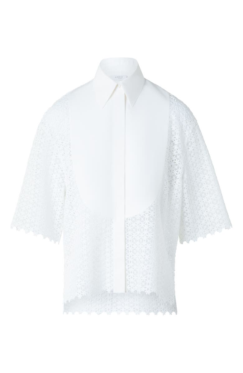 Akris punto Plastron Daisy Guipure Button-Up Shirt, Alternate, color, Cream