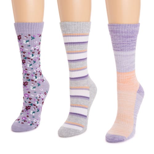 Muk Luks Cotton Rib Compression Crew Sock 3 Pair Pack In Purple