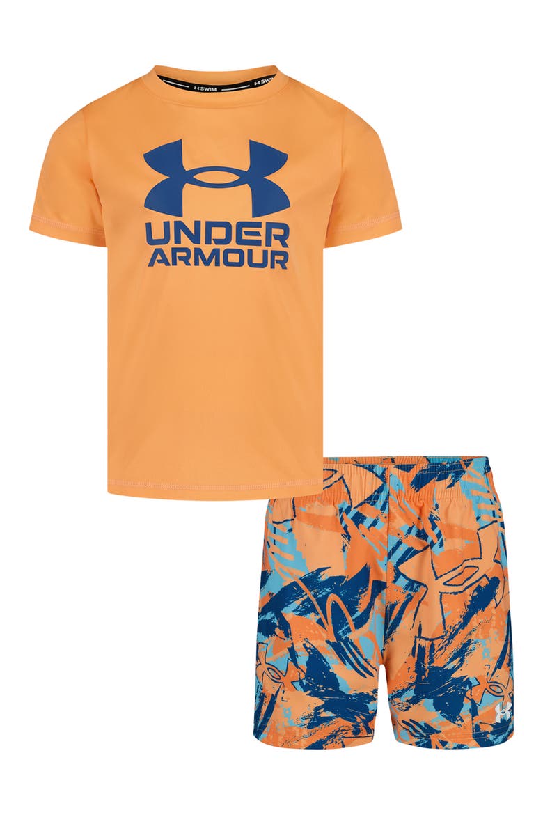 Kids' Scribble Swim Graphic T-Shirt & Swim Trunks Set, Main, color, ORANGE BLOCK
