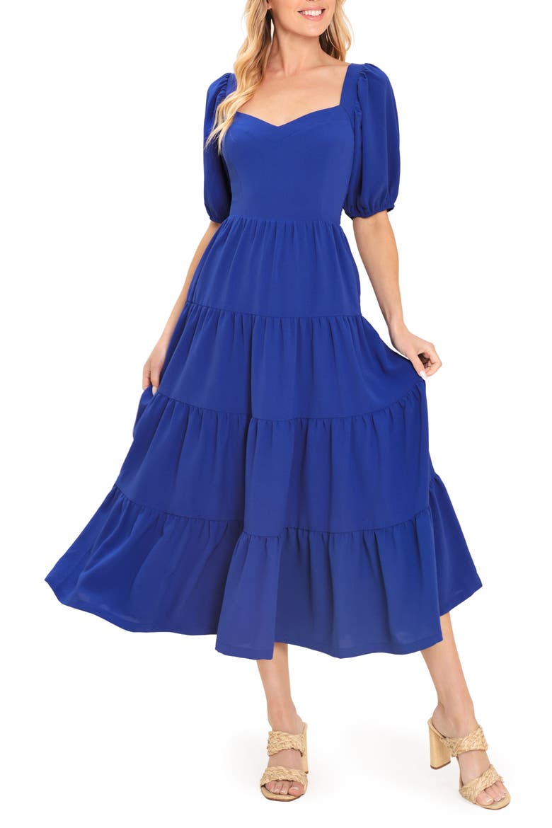 Sweetheart Neck Midi Dress, Main, color, BLUE
