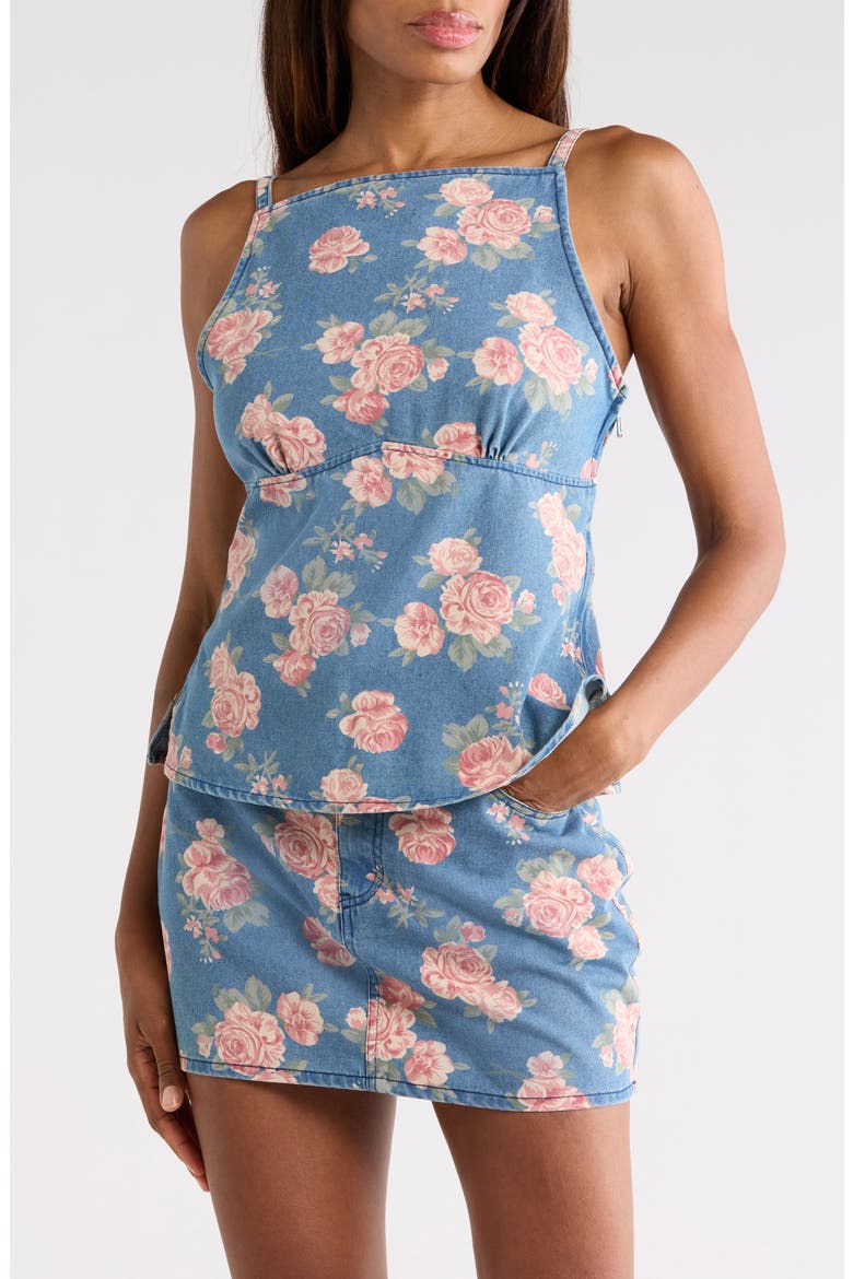 Floral Printed Denim Tank, Main, color, MED WASH