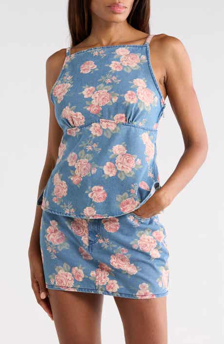 Vigoss Floral Printed Denim Tank