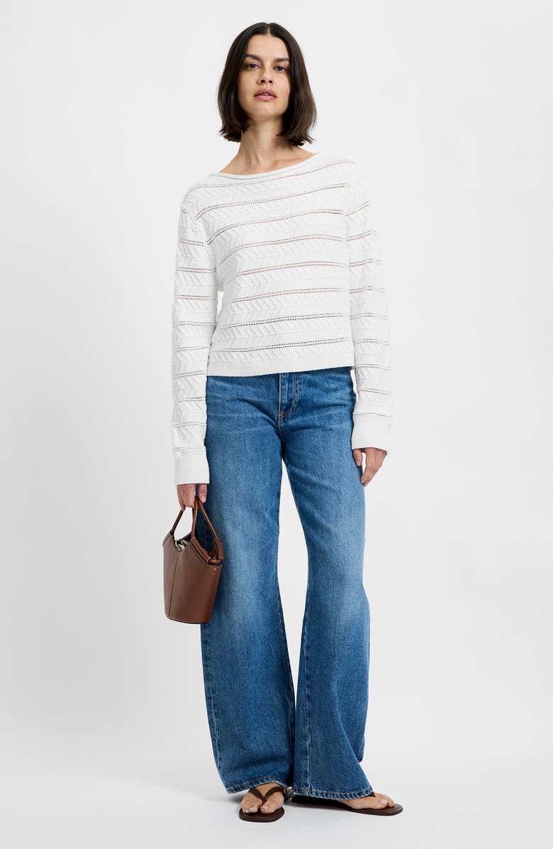 French Connection Mozart Open Stitch Stripe Cotton Sweater, Alternate, color, Summer White