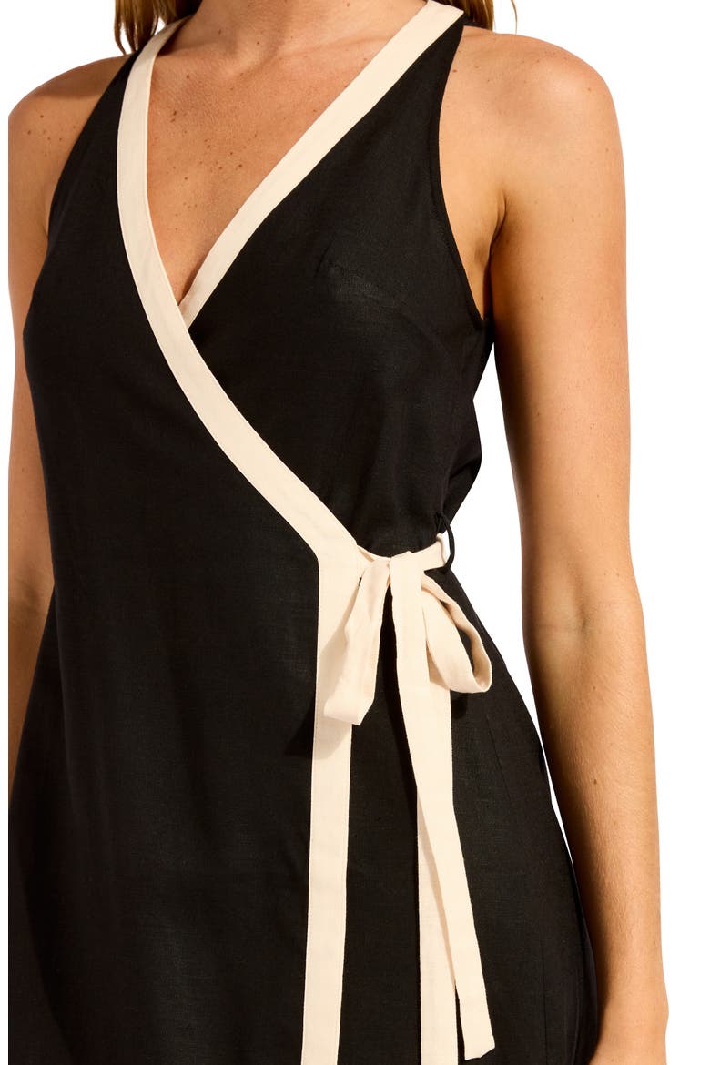 Wrap Cover-Up Linen Blend Minidress, Alternate, color, BLACK