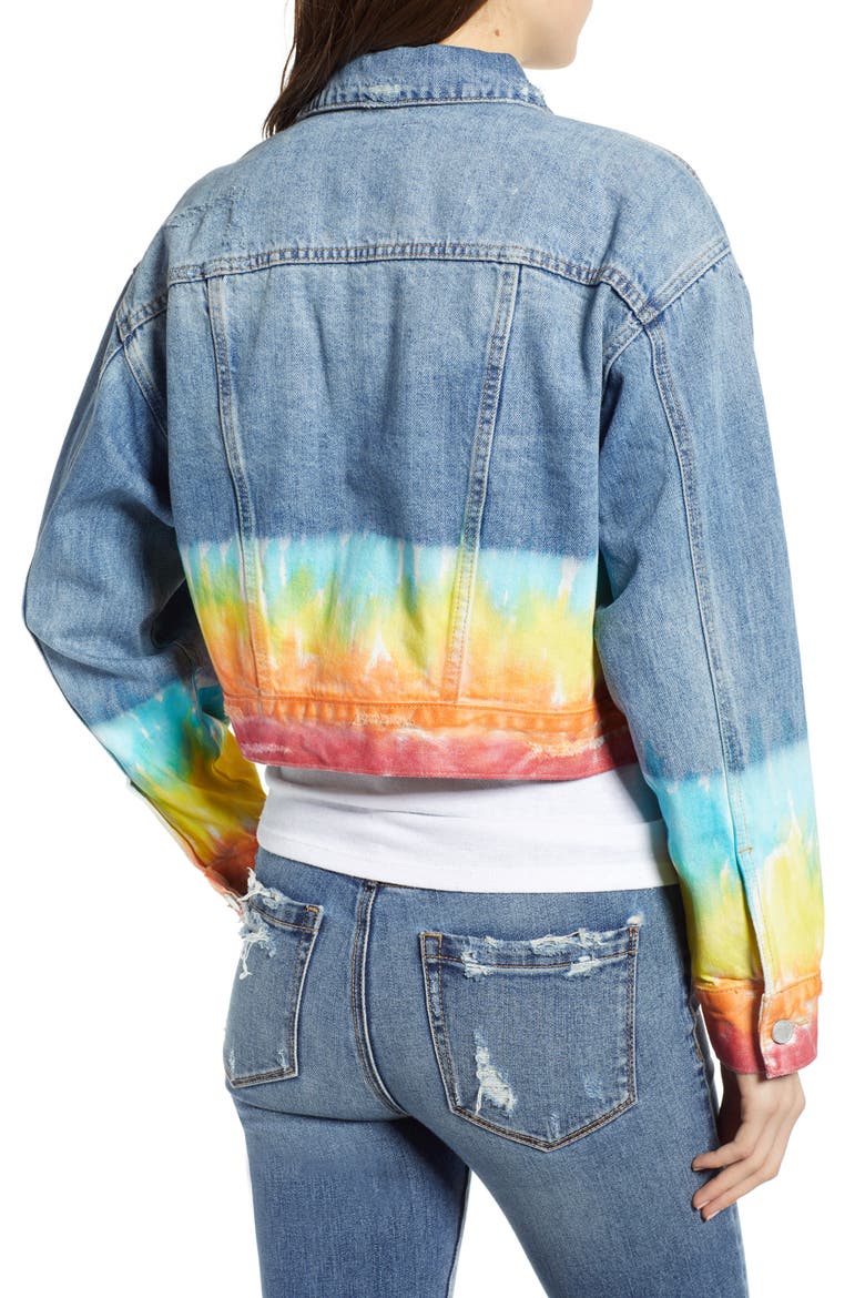Tie Dye Hem Crop Denim Jacket, Alternate, color, BLOW THE BAG