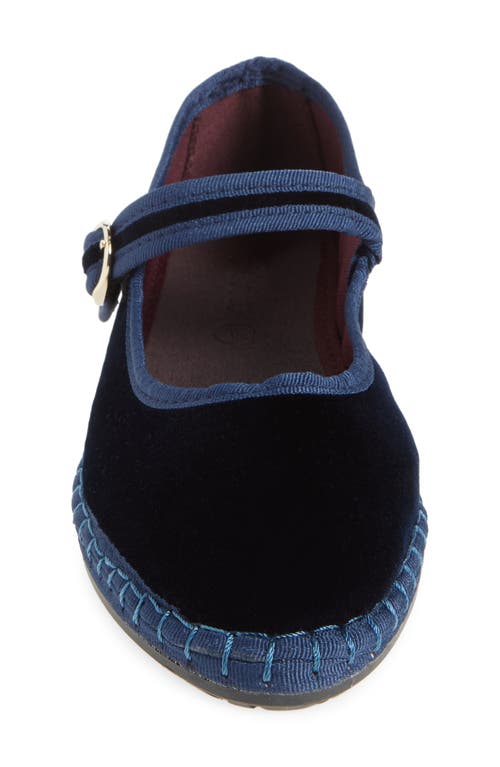 Flabelus Velvet Mary Jane Flats Dark Blue In Notte