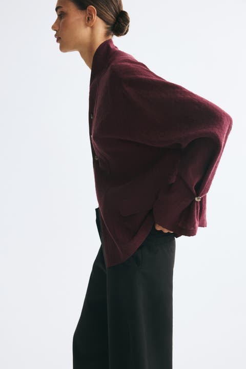 Textured-Weave Button-Detail Shirt