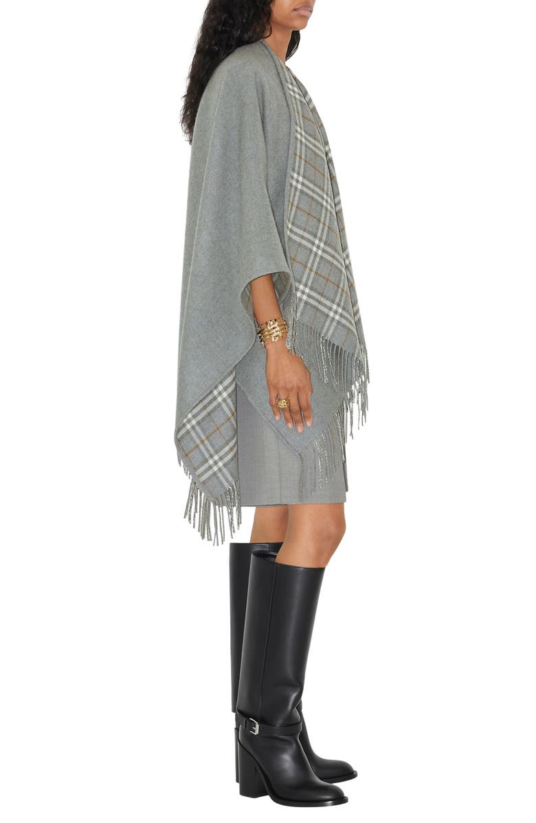 Burberry Vintage Check Wool Cape, Alternate, color, Grey
