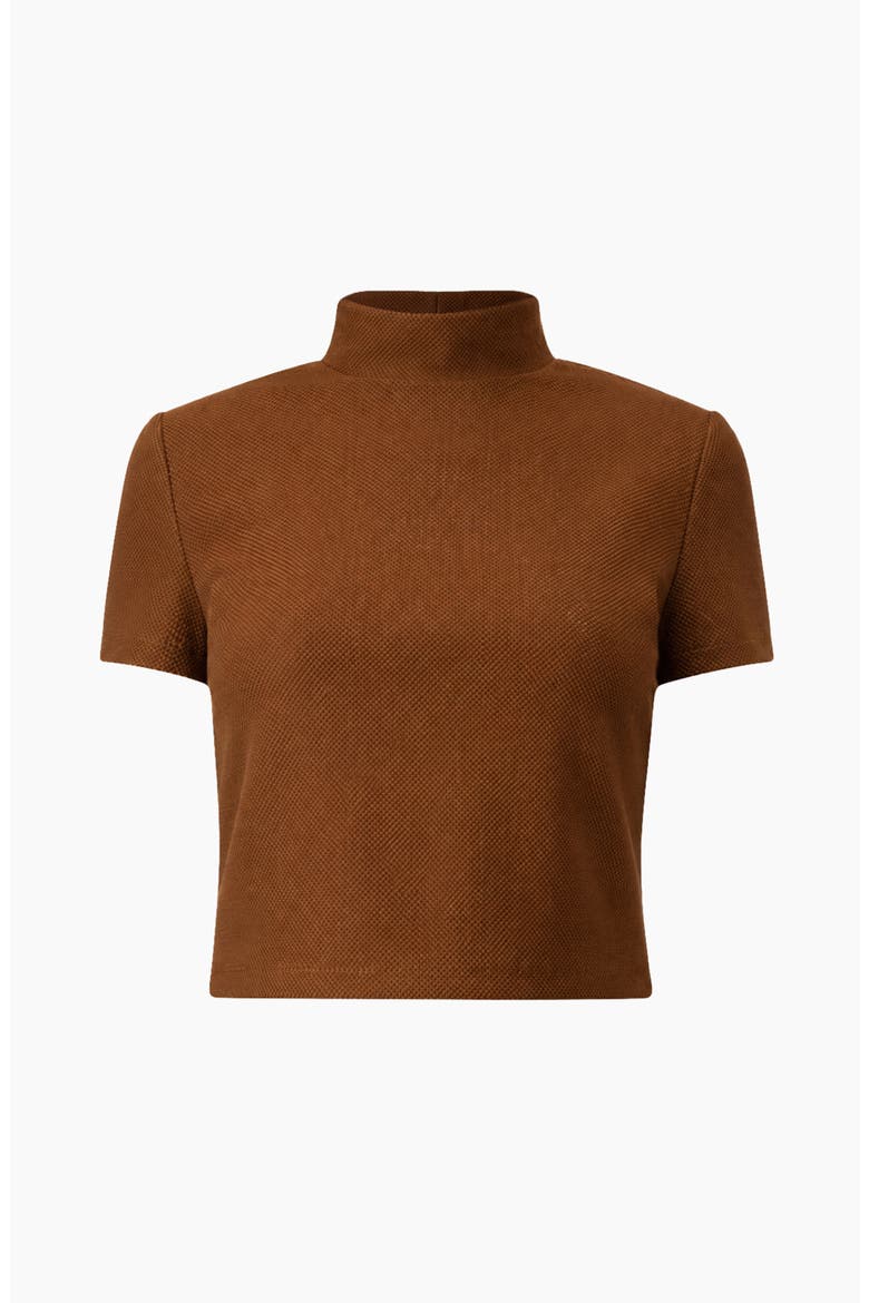 High-Neck Short Sleeve Cropped Top, Alternate, color, Light Brown