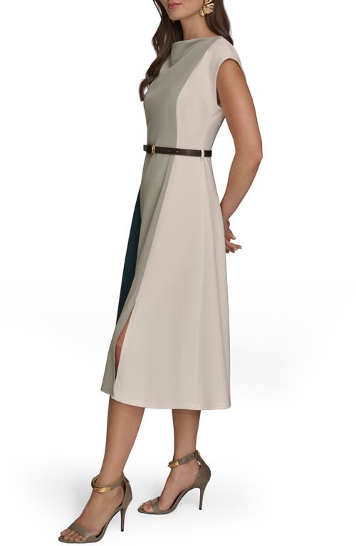 Donna Karan Colorblock Sleeveless Midi Dress In Black