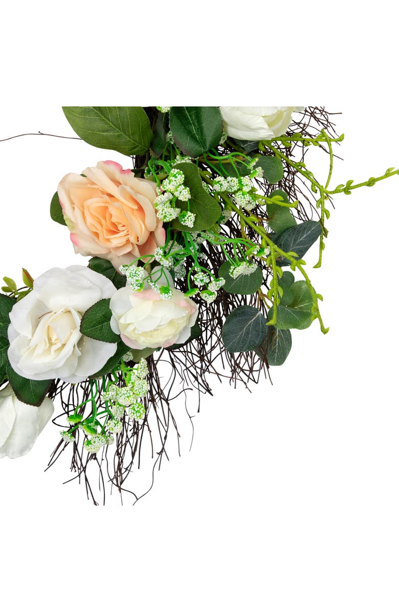 Northlight Rose and Foliage Artificial Spring Wreath - 24-Inch, Unlit, Alternate, color, Green