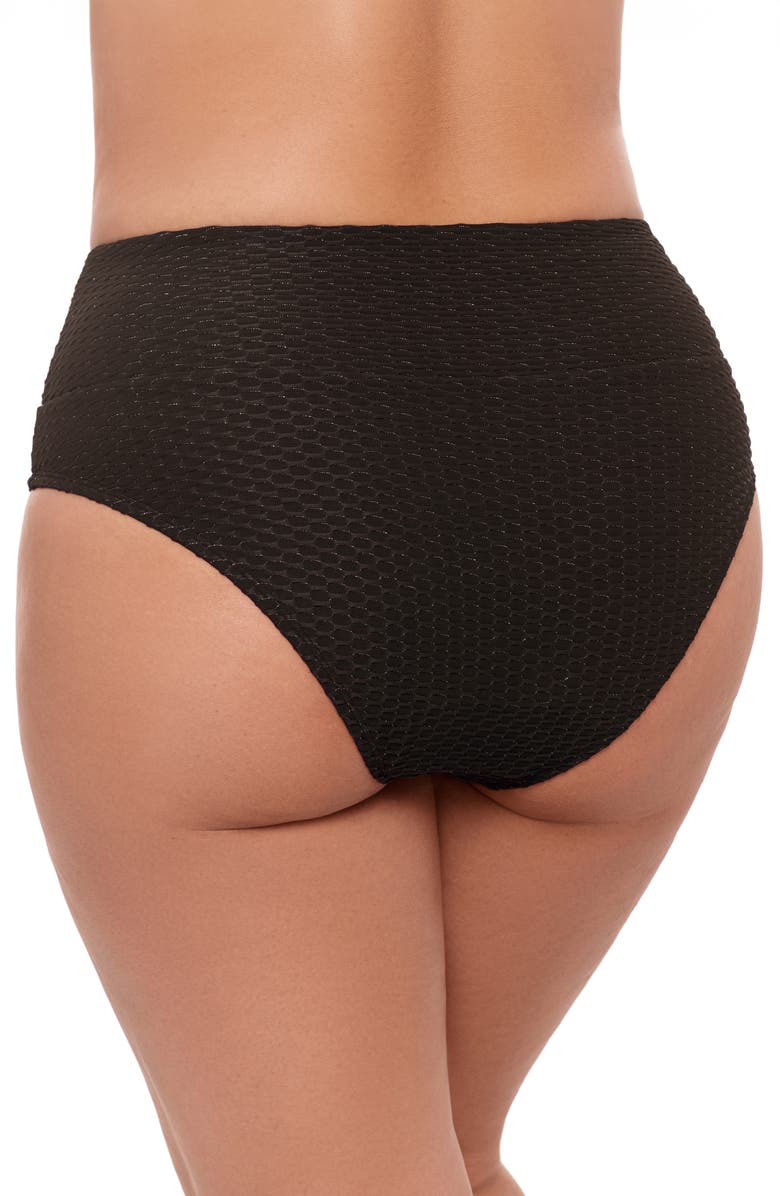 S3 Apparel Smoothing and Sculpting Ultra Banded Grid High-Waist Swimsuit Bikini Bottoms, Alternate, color, Onyx Black