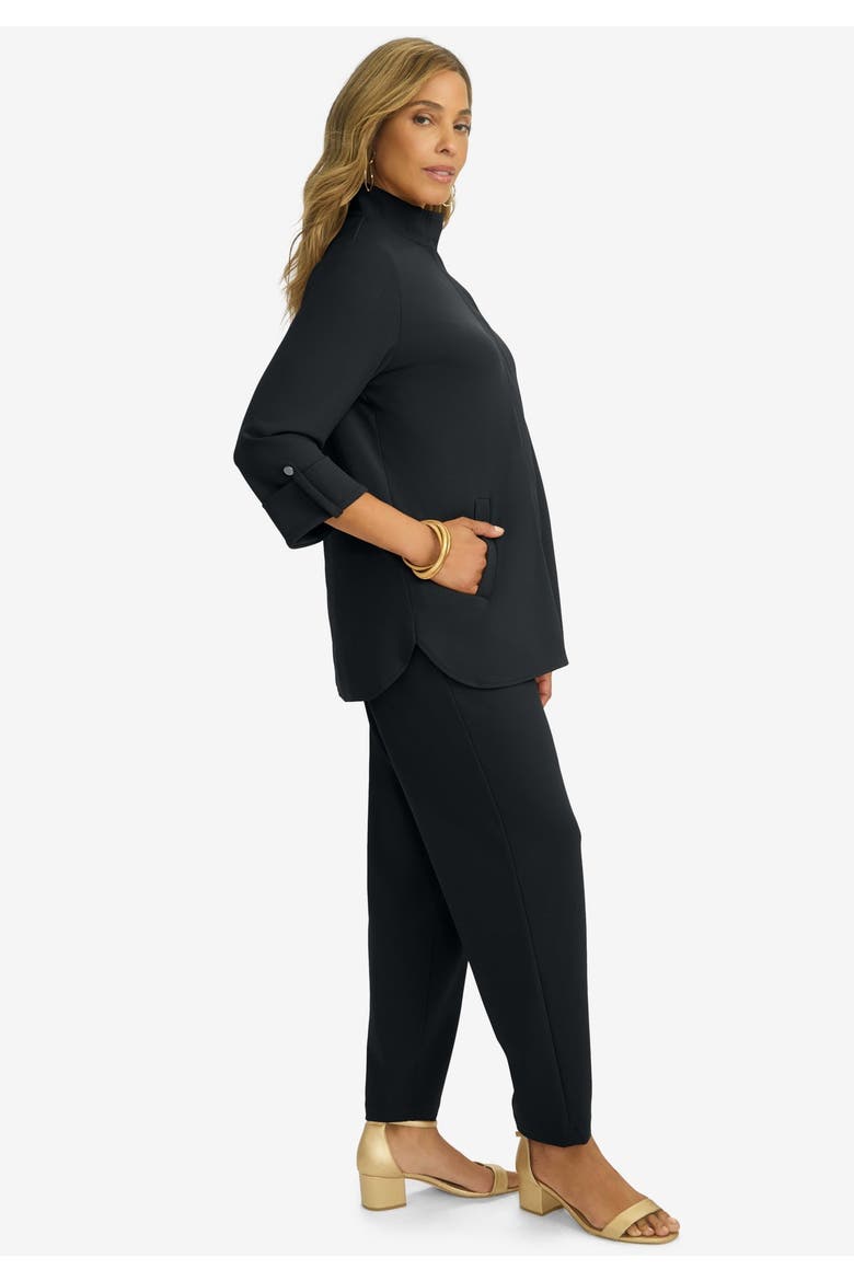 Knit Crepe Winged Collar Set, Alternate, color, BLACK