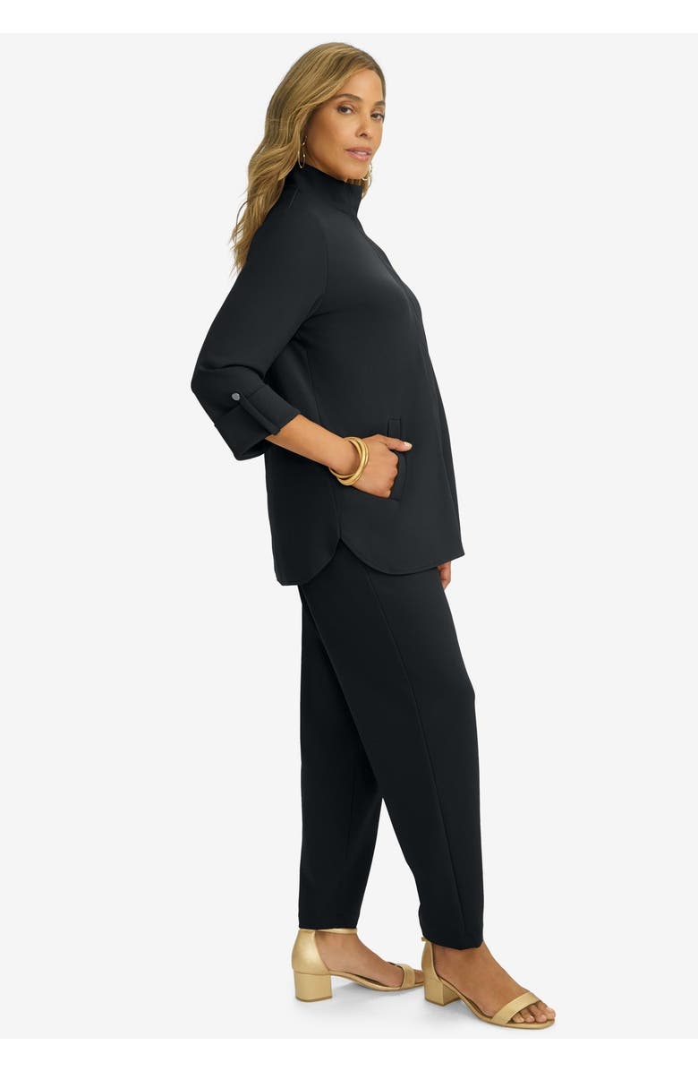 Jessica London Knit Crepe Winged Collar Set, Alternate, color, Black