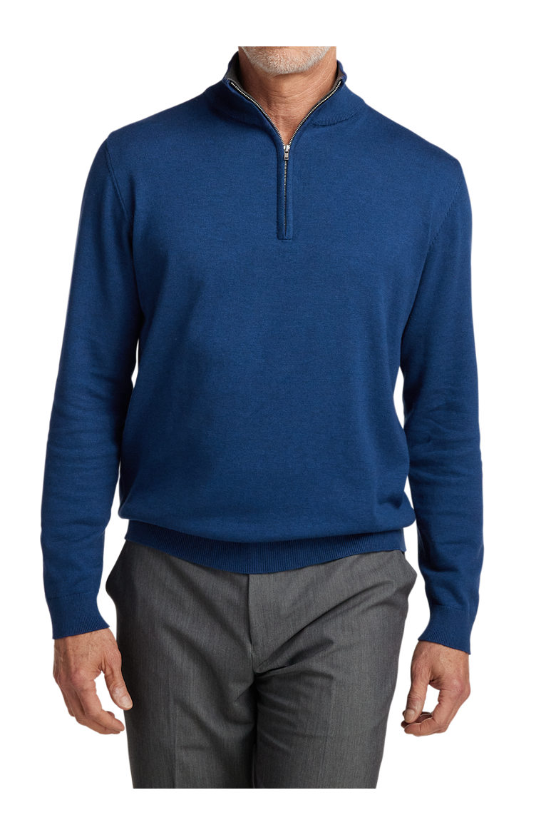 Supima Cotton Quarter Zip Mock Neck Sweater, Alternate, color, Dark Blue