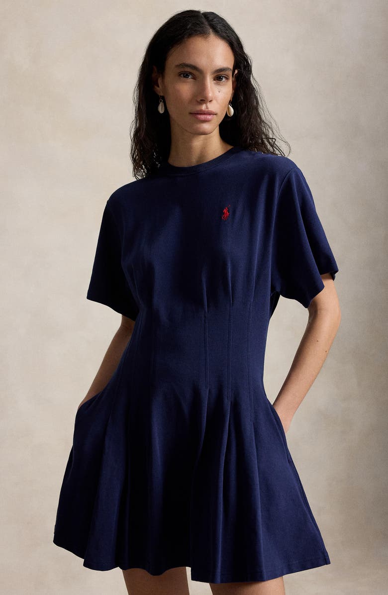 Polo Ralph Lauren Pleated Cotton Jersey T-Shirt Minidress, Alternate, color, Newport Navy